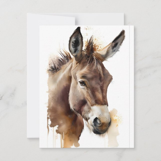 Faithful Friend Donkey In Watercolors Holiday Card (Front)