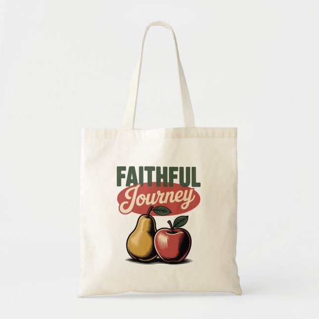 Faithful Journey Pear Apple Retro Christian Tee Tote Bag (Front)