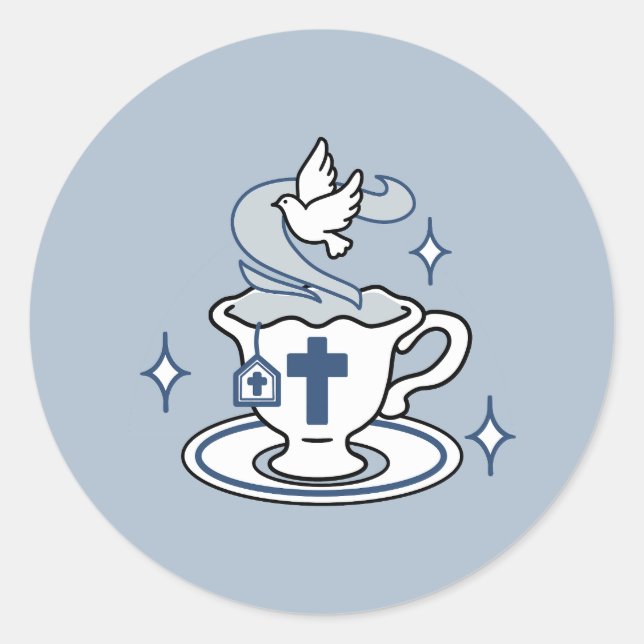 Faithful Living Art – Teacup with Cross and Dove  Classic Round Sticker (Front)