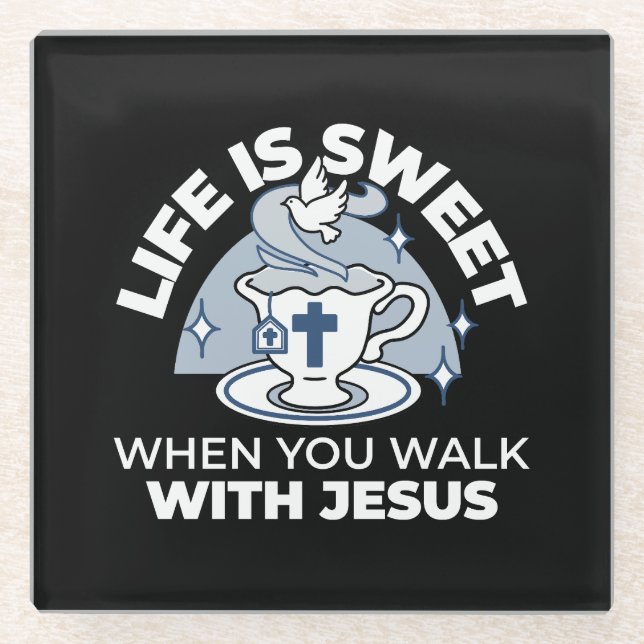 Faithful Living Art – Teacup with Cross and Dove  Glass Coaster (Front)