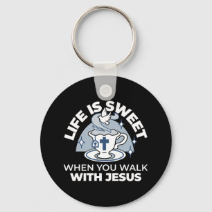 Faithful Living Art – Teacup with Cross and Dove  Key Ring