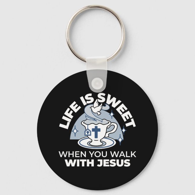 Faithful Living Art – Teacup with Cross and Dove  Key Ring (Front)