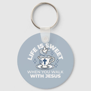 Faithful Living Art – Teacup with Cross and Dove  Key Ring