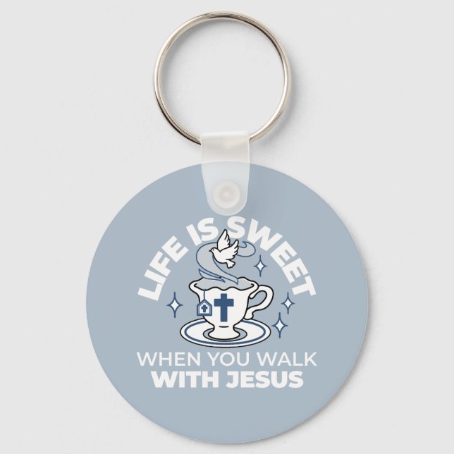 Faithful Living Art – Teacup with Cross and Dove  Key Ring (Front)