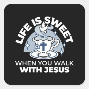 Faithful Living Art – Teacup with Cross and Dove  Square Sticker