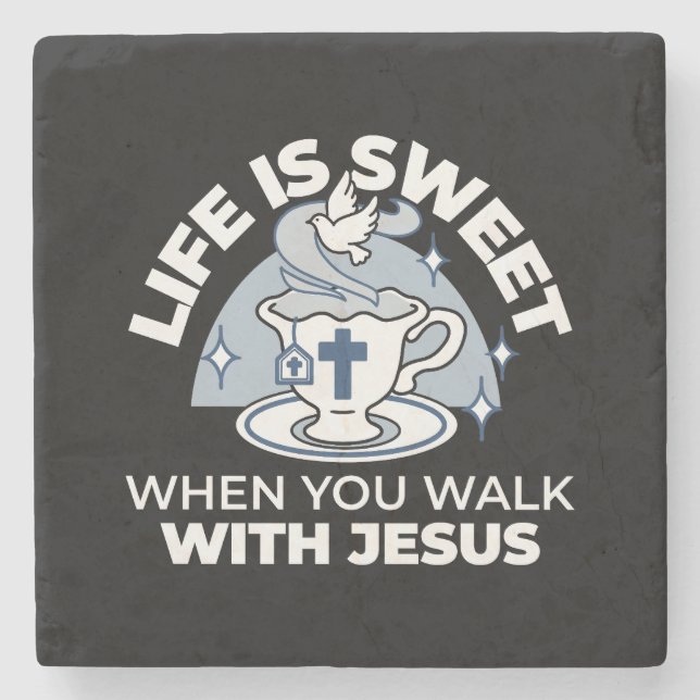 Faithful Living Art – Teacup with Cross and Dove  Stone Coaster (Front)