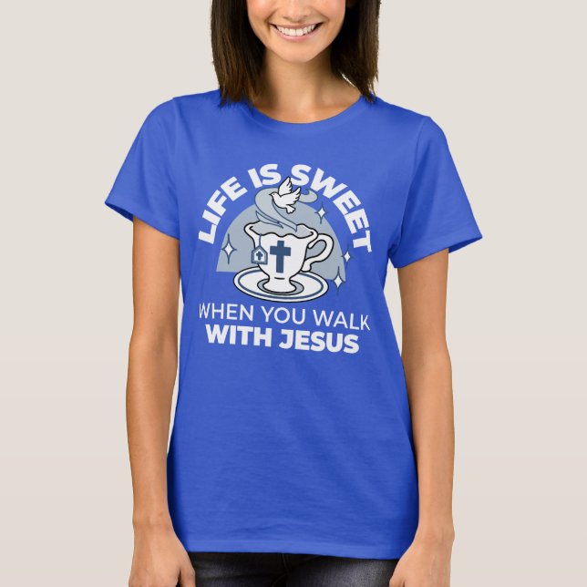 Faithful Living Art – Teacup with Cross and Dove  T-Shirt (Front)