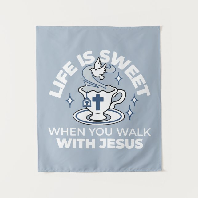 Faithful Living Art – Teacup with Cross and Dove  Tapestry (Front)