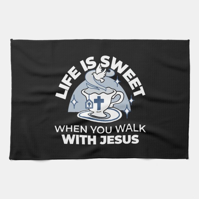 Faithful Living Art – Teacup with Cross and Dove  Tea Towel (Horizontal)