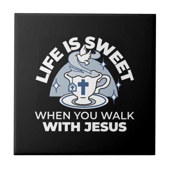 Faithful Living Art – Teacup with Cross and Dove  Tile (Front)