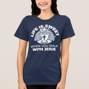 Faithful Living Art – Teacup with Cross and Dove Tri-Blend Shirt
