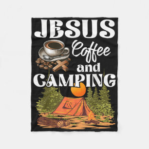 Faithful Outdoor Enthusiast Jesus Coffee And Campi Fleece Blanket