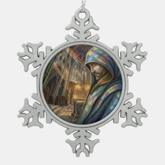 Faithful Reflection Priestly Prayer Under Light Snowflake Pewter Christmas Ornament