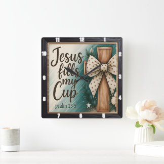 Faithful Scripture Cross  Square Wall Clock