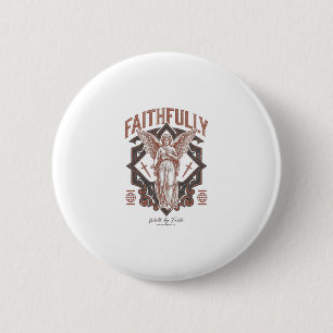 Faithfully Angel Vintage Engraving Christian T-Shi 6 Cm Round Badge