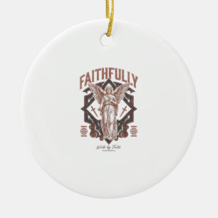 Faithfully Angel Vintage Engraving Christian T-Shi Ceramic Tree Decoration