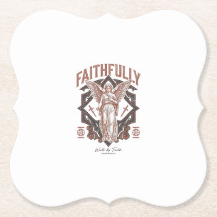 Faithfully Angel Vintage Engraving Christian T-Shi Paper Coaster
