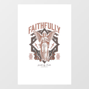 Faithfully Angel Vintage Engraving Christian T-Shi Window Cling