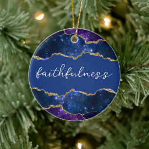 Faithfulness Inspirational Word Galaxy Agate Ceramic Tree Decoration