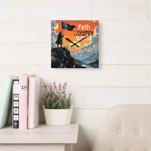 Faith's Victory: Overcomes The World Square Wall Clock (Reading Room)