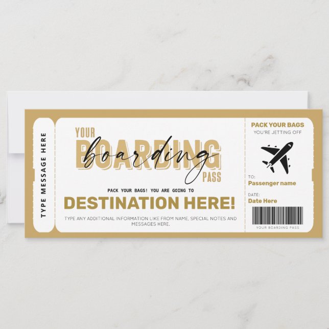 Fake Aeroplane Gift Ticket Boarding Pass Voucher Invitation (Front)