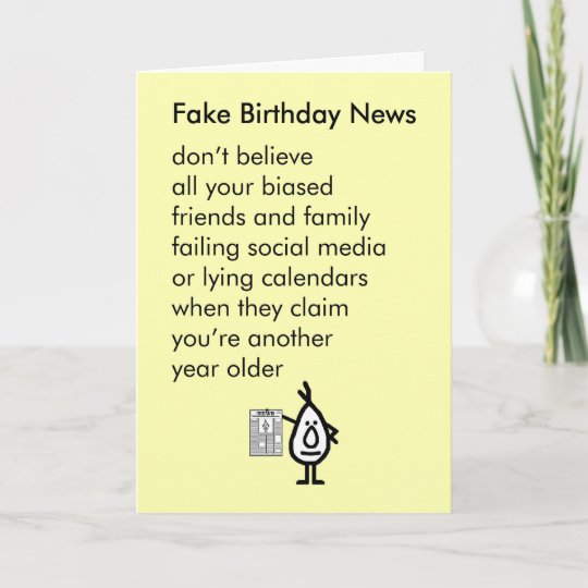 Fake Birthday News A Funny Happy Birthday Poem Card Zazzle Co Uk