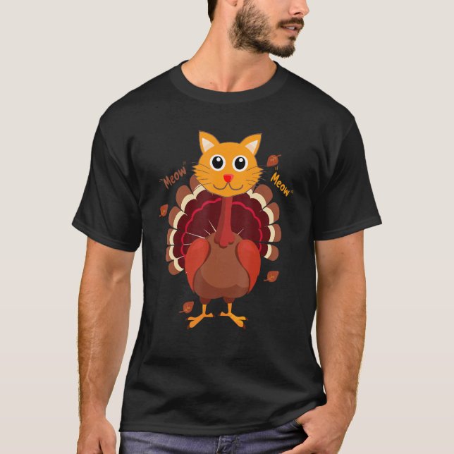 Fake Cat Meow Thanksgiving Turkey T-Shirt (Front)