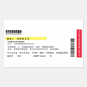 Fake Crazy Pills Prescription Label Halloween Prop