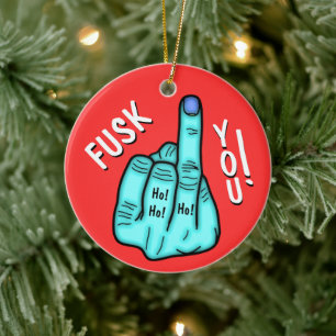 Fake F-bomb joke & merry Xmas wishes v2 Ceramic Tree Decoration