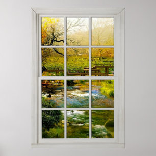Fake Faux Window Illusion - Chinese Garden View  Poster
