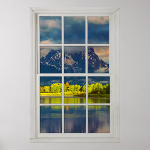 Fake Faux Window Illusion - Sunny Mountain View  Poster