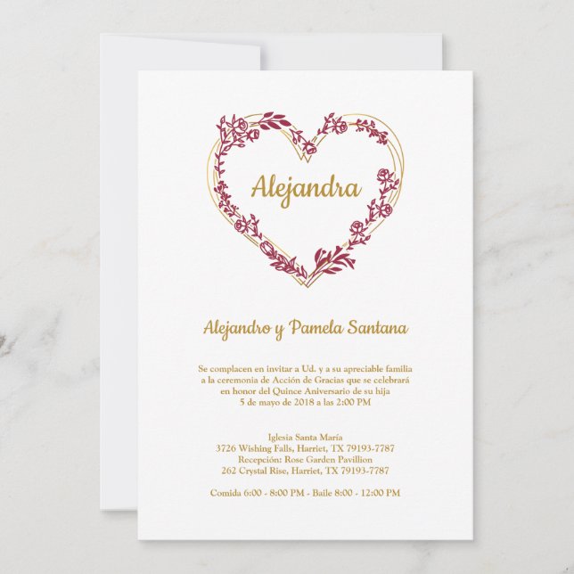 Fake Golden Flower Heart and Quinceañera Red (Front)