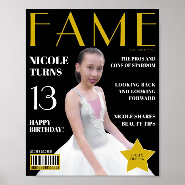 Fake Magazine Cover Fame Girls Birthday Poster (Front)