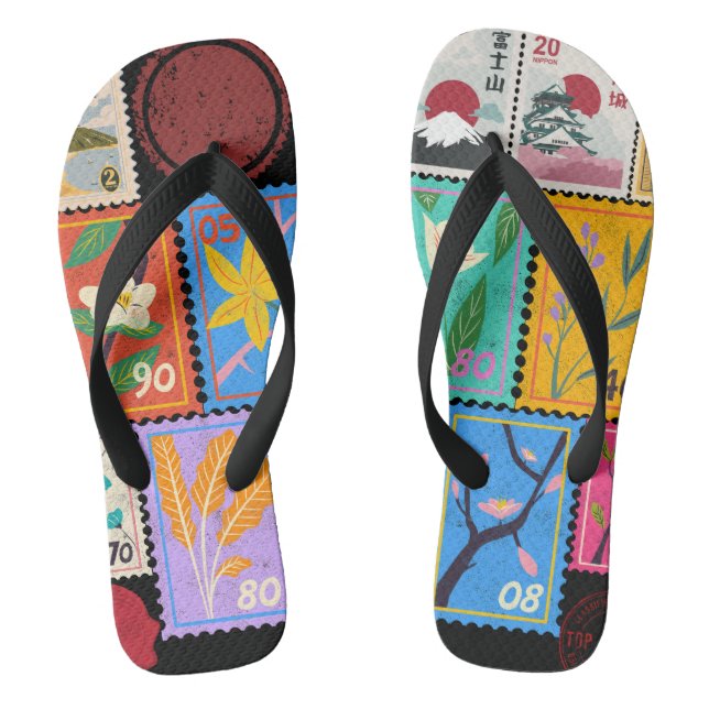 Fake Masterpiece Random Stamps Collage Collection Flip Flops (Footbed)