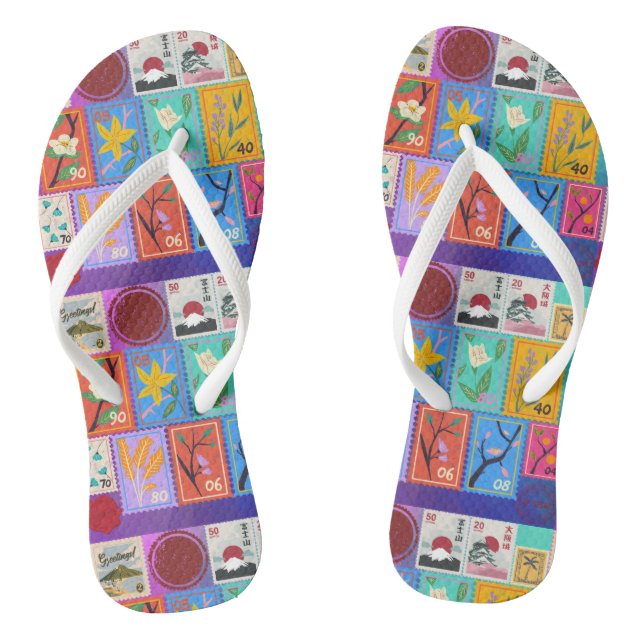 Fake Masterpiece Random Stamps Collage Collection Flip Flops (Footbed)