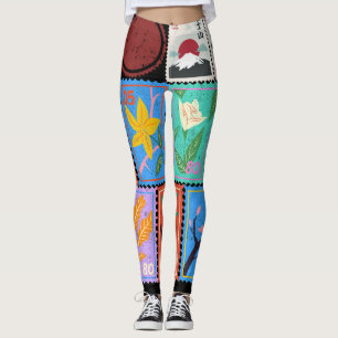Fake Masterpiece Random Stamps Collage Collection Leggings