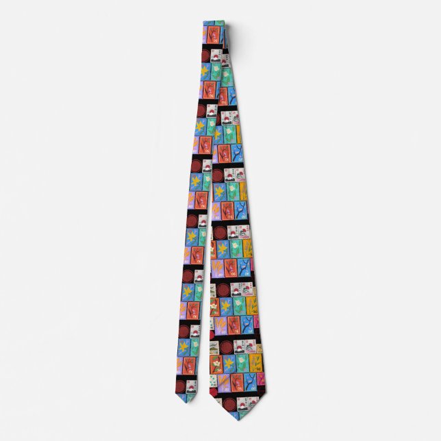Fake Masterpiece Random Stamps Collage Collection Tie (Back)