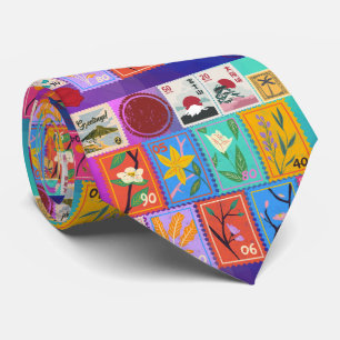 Fake Masterpiece Random Stamps Collage Collection Tie