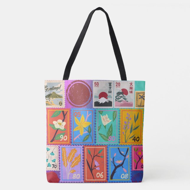 Fake Masterpiece Random Stamps Collage Collection Tote Bag (Front)