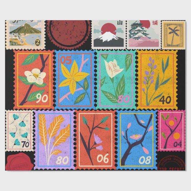 Fake Masterpiece Random Stamps Collage Collection Wrapping Paper (Flat)