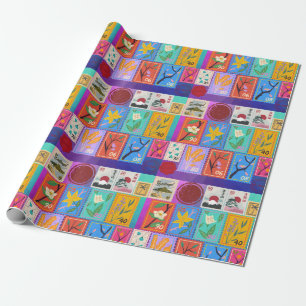 Fake Masterpiece Random Stamps Collage Collection Wrapping Paper