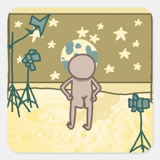 Fake Moon Landing Joke Sticker (Front)