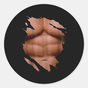 Fake Muscle Under Chest Six Pack Ripped Abs Classic Round Sticker