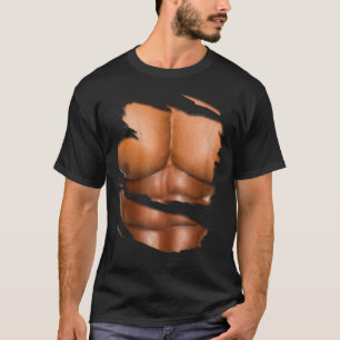 Fake Muscle Under Clothes Six Pack Ripped Abs Blac T-Shirt