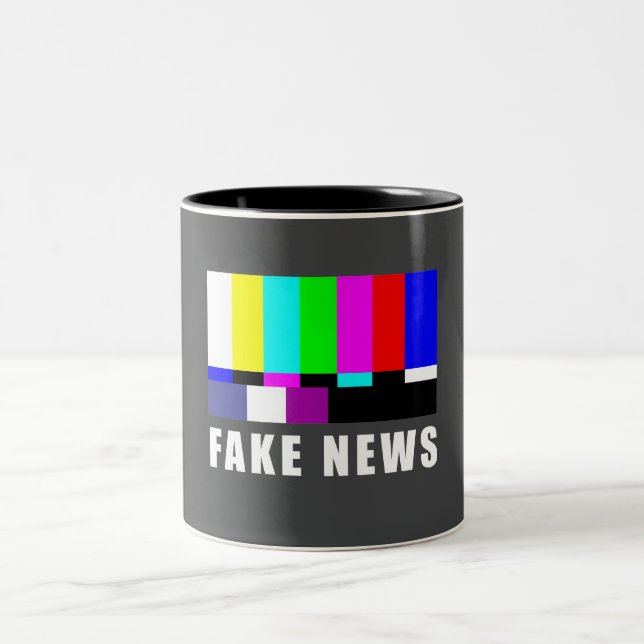 fake news. Media, politics, television Two-Tone Coffee Mug (Center)