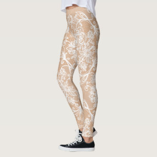 Fake-out White Lace Flowers Hummingbirds Leggings