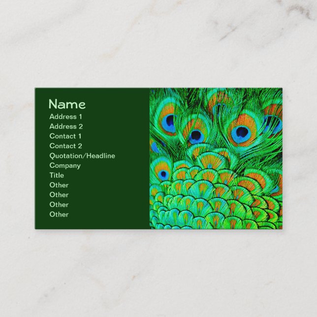 Fake Peacock Feathers Abstract Nature Pattern Business Card (Front)