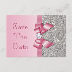 Fake Pink Bow Diamonds Save The Date Baby Shower