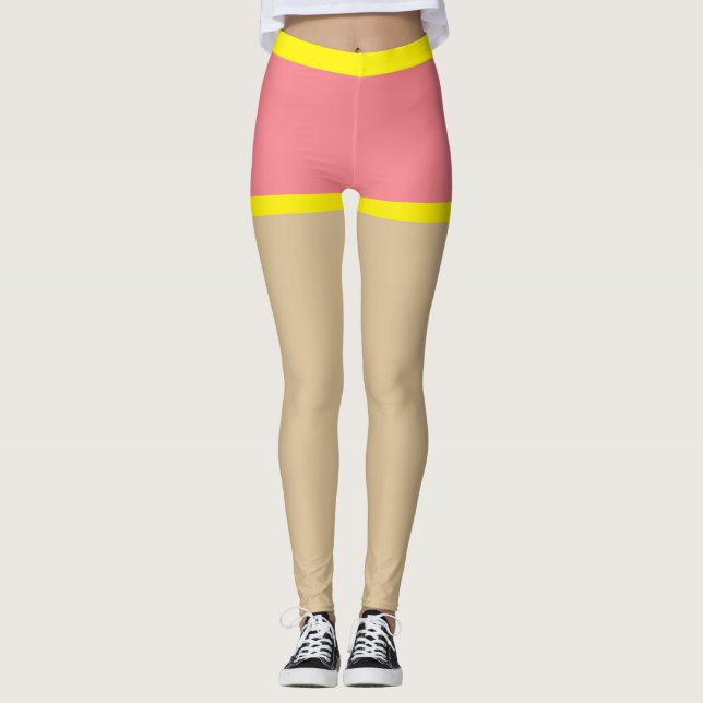 Fake shorts in pink with yellow edge Beige summer Leggings (Front)