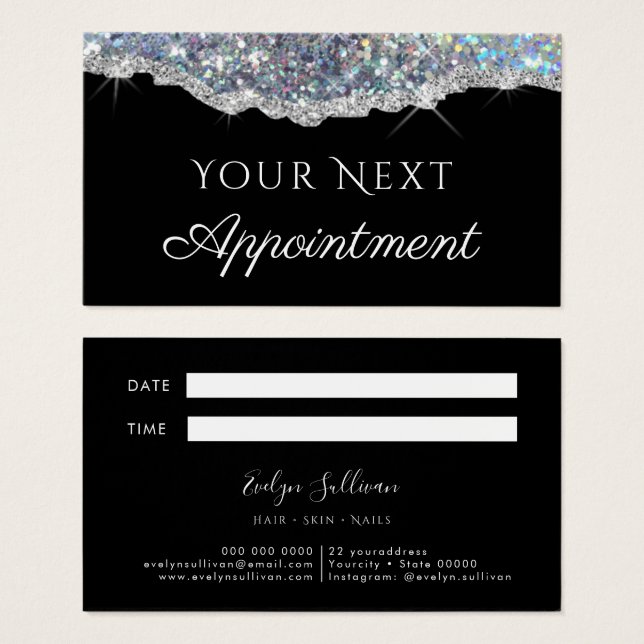 Fake silver glitter sequin Appointment Card (Front & Back)